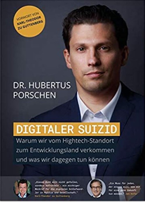 Buchcover „Digitaler Suizid“ von Dr. Hubertus Porschen mit seinem Porträt auf dunklem Grund